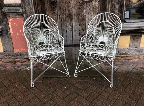 A Pair of 19th C Wire Work  Garden Armchairs
