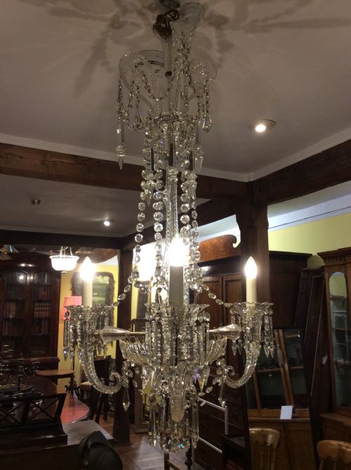 A 19thc Three Light Cornucopia Cut Glass Chandelier in the Style of F C Cosler