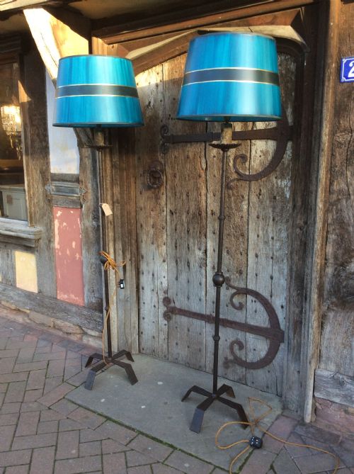 A Pair of Early 20thc Steel Standard Lamps