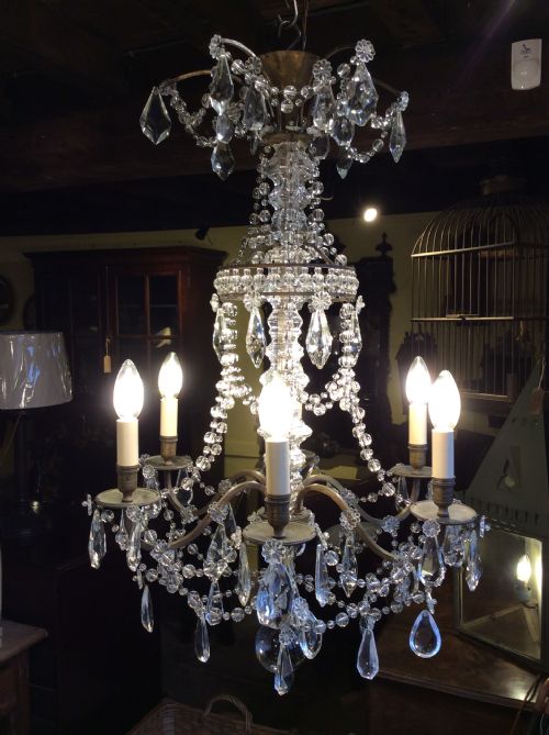 A 19thc Cut Glass and Brass 6 Light Chandelier