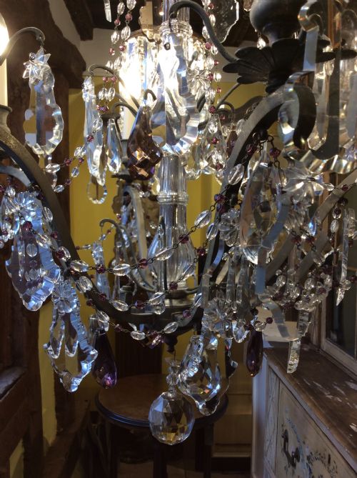 A 19THC 6 LIGHT CUT GLASS CHANDELIER - ADDITIONAL PHOTO 1