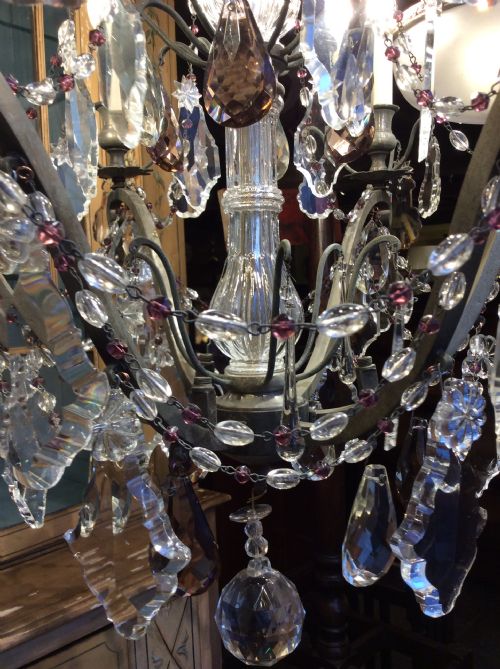 A 19THC 6 LIGHT CUT GLASS CHANDELIER - ADDITIONAL PHOTO 4
