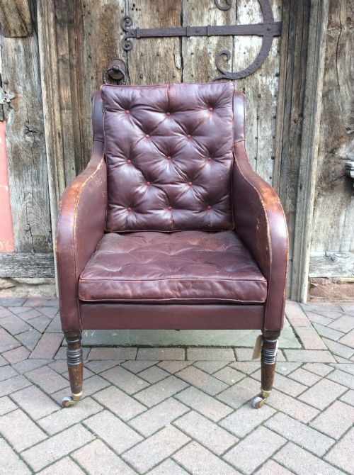 19thc Leather Library Chair in the Style of William Trotter