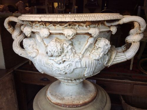 A 19thc Cast Iron Warwick Vase on Its Plinth.