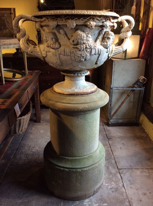 fig 1. A 19thC cast iron Warwick Vase on its plinth.
