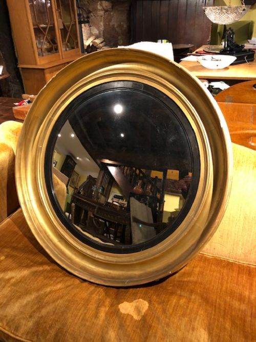 An Early 19thc Large Gilt Convex Mirror with Original Plate