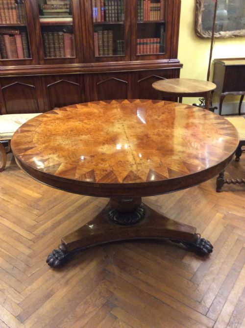 A 19thc Burr Oak and Rosewood Circular Table