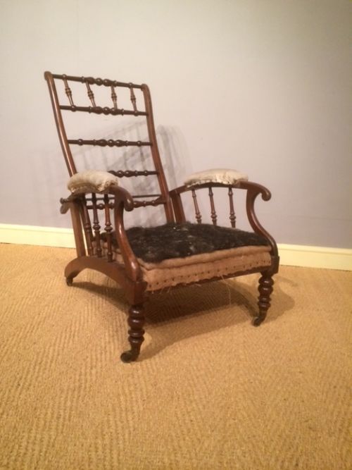 A 19th Century Walnut Reclining Country House Armchair for Upholstery