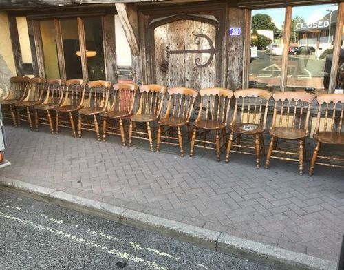 19thc Set of 12 Beechwood & Birchwood Country House Substantial Kitchen Chairs