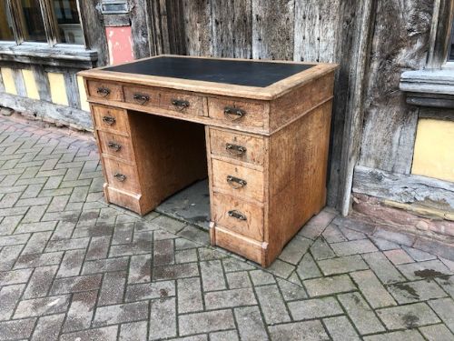 A 19thc Oak 3 Part Pedestal Desk