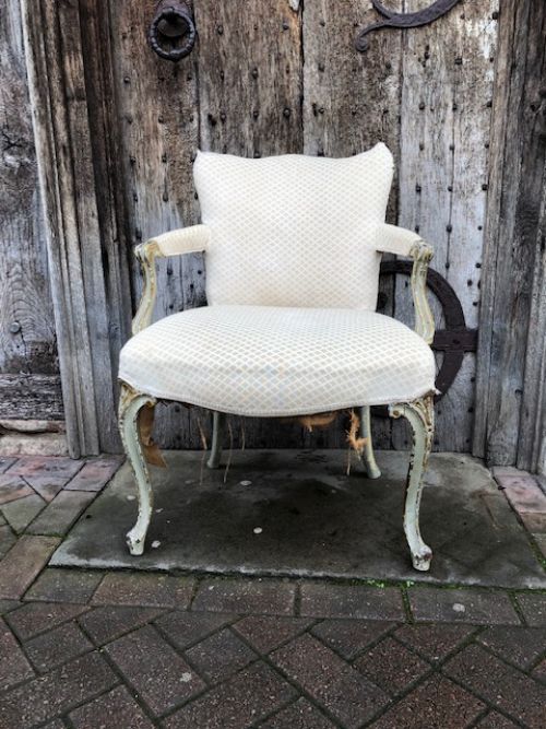 An 18thc Beech Decorated Armchair for Upholstery