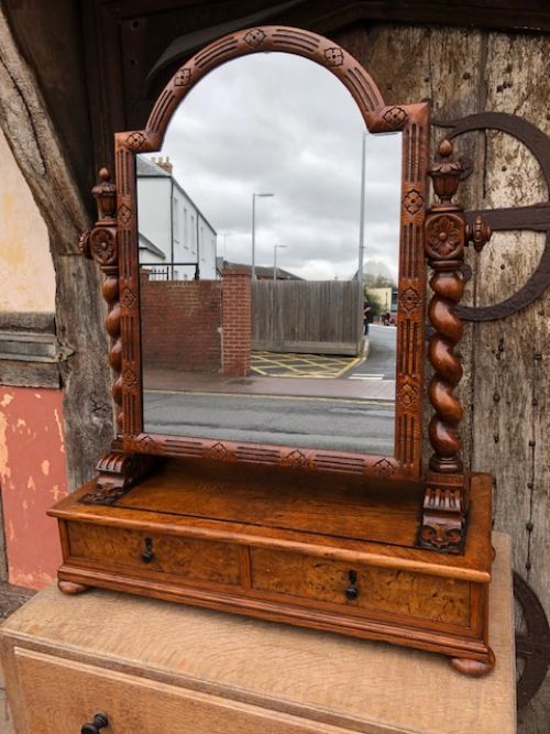 A 19thc Oak and Burr Oak Dressing Table Mirror Attributed to Richard Bridgens