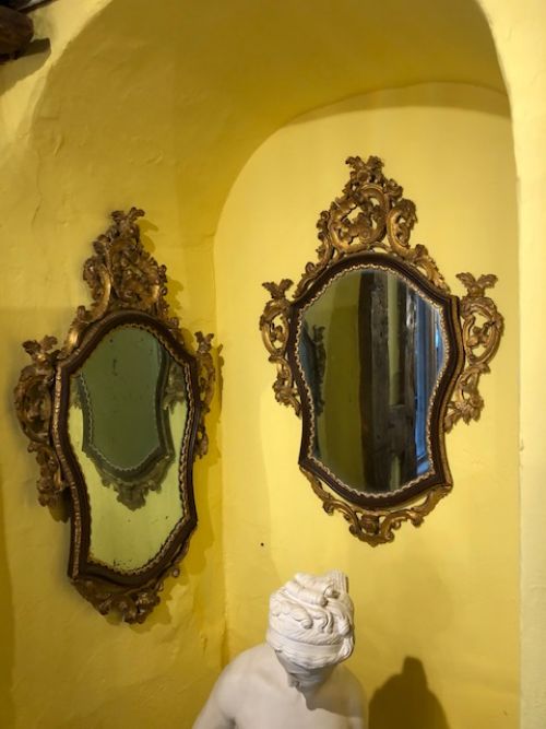 A Pair of 18th Century Italian Carved Gilded and Simulated Mirrors