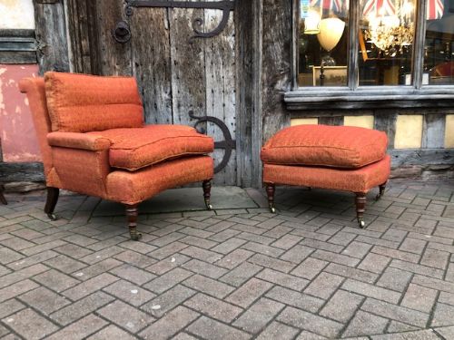 A Very Rare and Unusual 19th Century  Combination Set of Howard and Sons Armchair and Stool