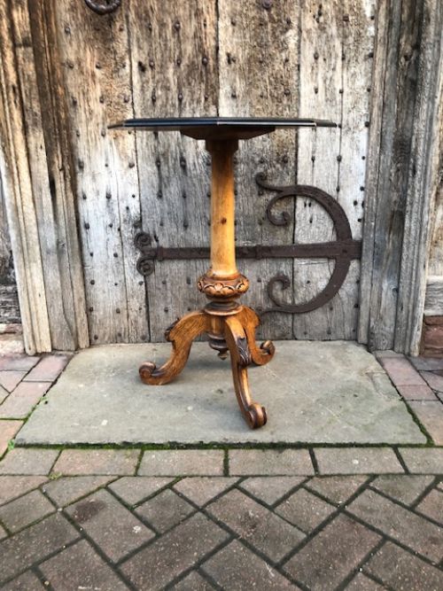 A 19thc Oak, Ebony & Satinwood Tripod Games Table