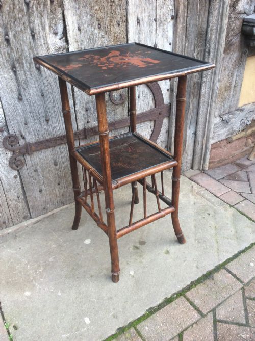 A 19thc Bamboo and Lacquered Decorated Lamp Table