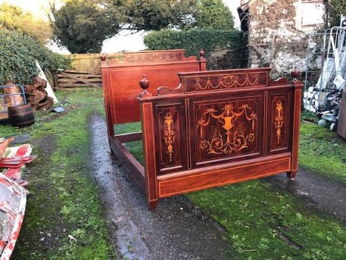 Edwardian Mahogany and Marquetry Bed