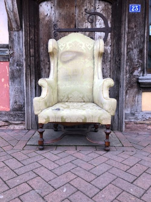 1920s William & Mary Style Walnut Wing Armchair
