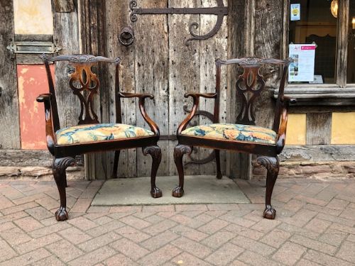 Pair of Large 18th Century Chippendale Period Mahogany Armchairs