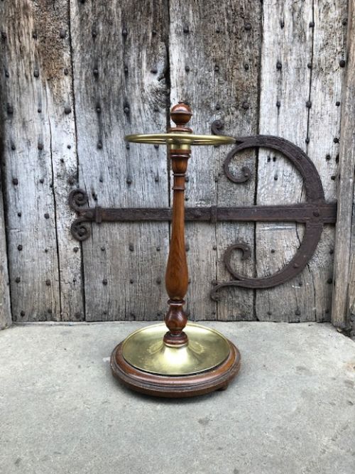 19th Century Turned Oak and Brass Stick Stand