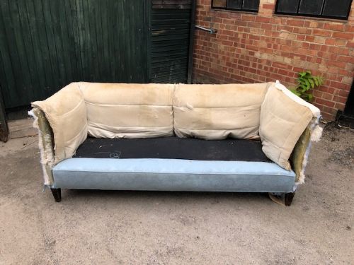 Edwardian Howard & Son Castellane Sofa in Need of Restoration and Reupholstery
