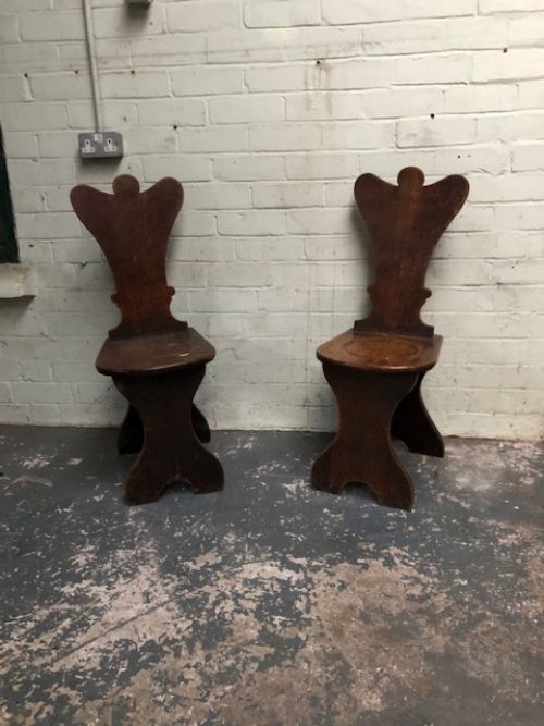 A Pair of 18th Century Oak Hall Chairs