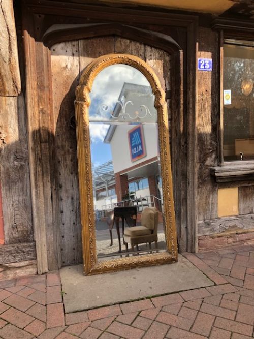 18th Century Carved Pine and Gesso Gilt Framed Mirror with Original 2 Part Plate
