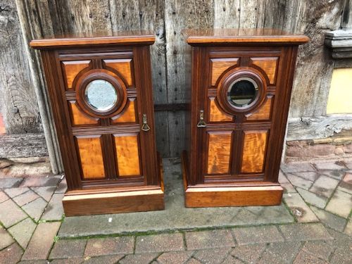 A Pair of 19th Century English Walnut Bedside Cupboards