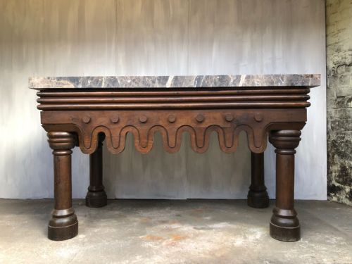 A Mid-19th Century Oak and Marble Side Table in the Neo-norman Taste