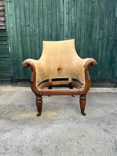Regency Simulated Rosewood Lyre-shaped Country House Bergere Armchair