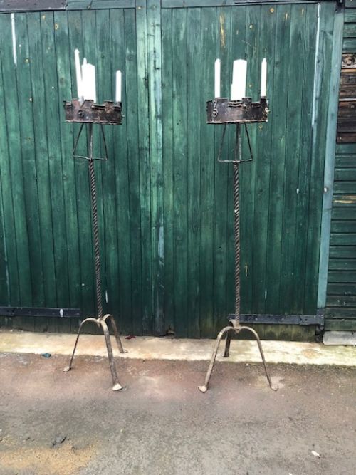 A Pair of 19th Century Wrought Iron Candlestands