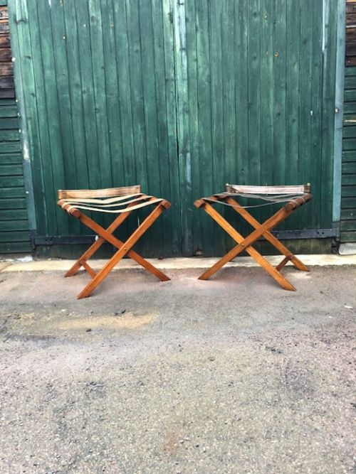 A Pair of 1930s Mahogany and Leather Luggage Stands