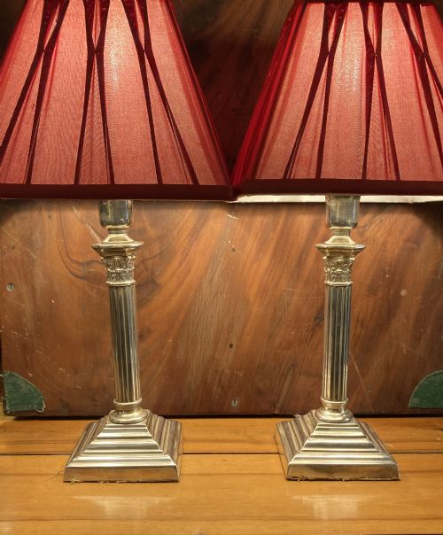 A Pair of Early 20th Century Silver Plated Table Lamps