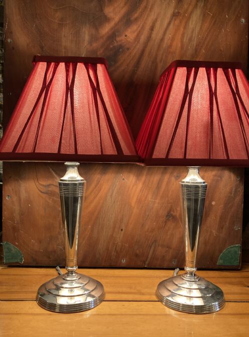 A Pair of Silver Plated Mappin & Webb Art Deco Table Lamps