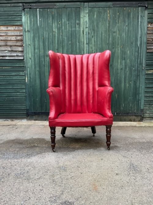 Early 19th Century Barrel Back Armchair on Mahogany Turned Front Legs