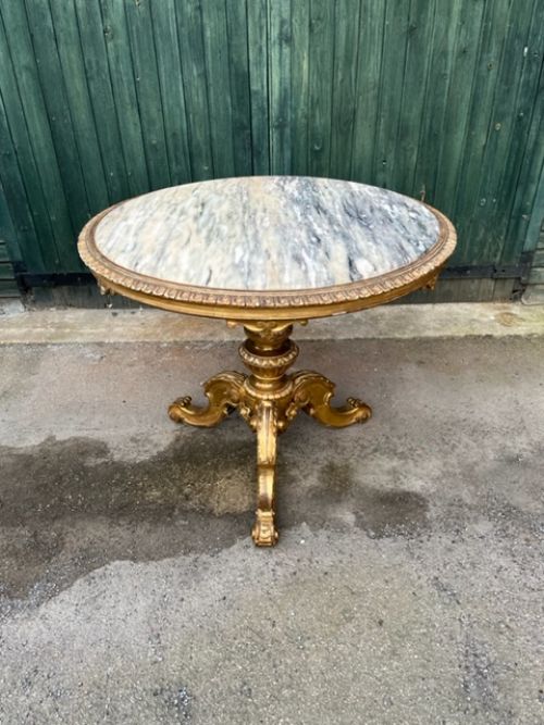 Mid 19th Century Carved Giltwood Circular Centre Table with Marble Top