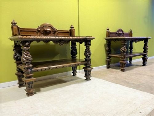 A Pair of 19th Century Elizabethan Revival Oak Two-tier Buffets
