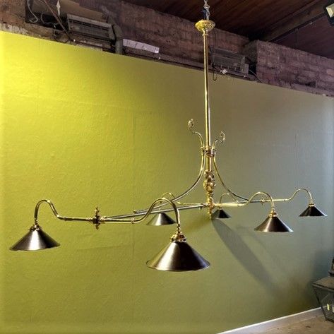 19th Century 6 Branch Brass Billiards/snooker Lamp by Burroughes & Watts