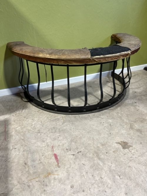 19th Century Steel and Leather Arts & Crafts Bow Fronted Club Fender