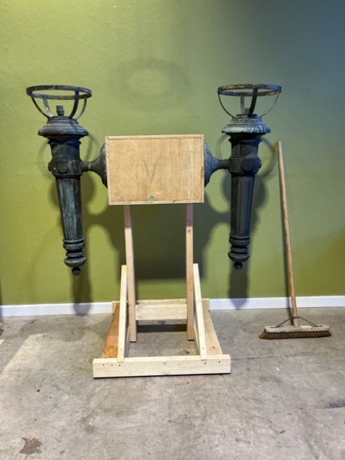 A Large Pair of Early 20th Century Bronze Wall Lights/torches