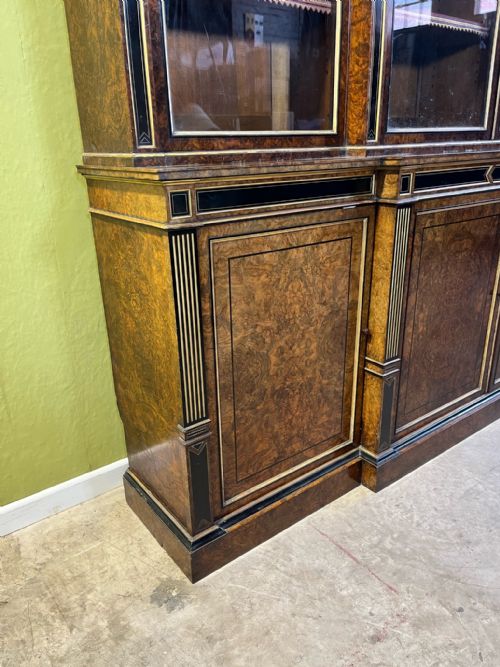 A 19TH CENTURY BURR WALNUT DISPLAY CABINETBOOKCASE - ADDITIONAL PHOTO 2