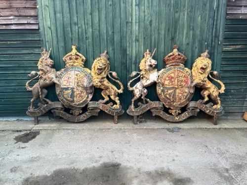Large Pair of 19th Century Cast Iron Royal Coat of Arms