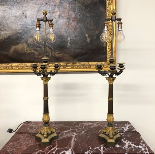 Mid 19th Century Bronze Gilt Candelabra Electrified