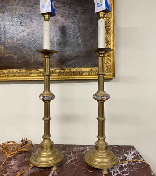 Gothic candlesticks 19th Century electrified