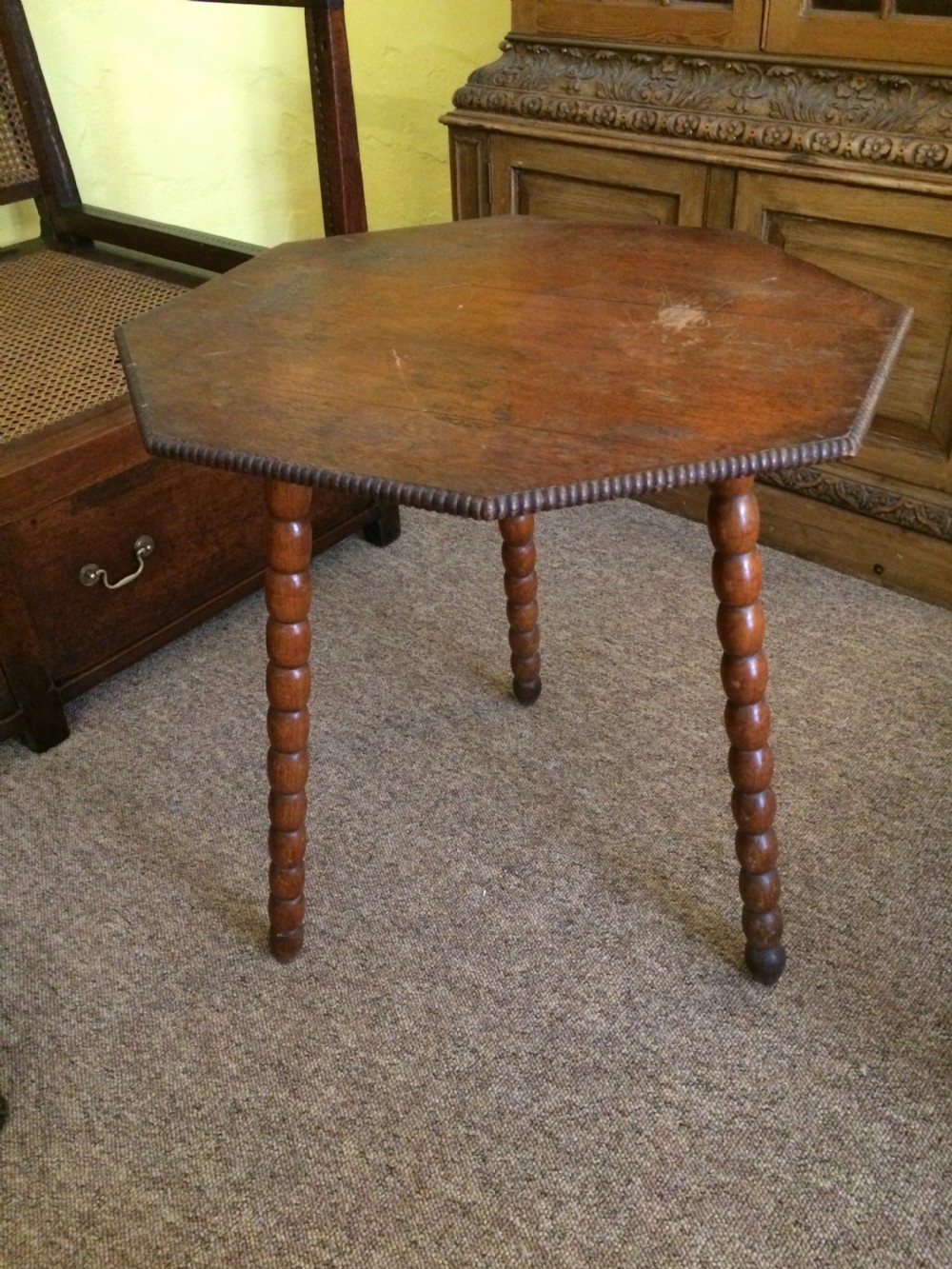 19th Oak octagonal top bobbin table