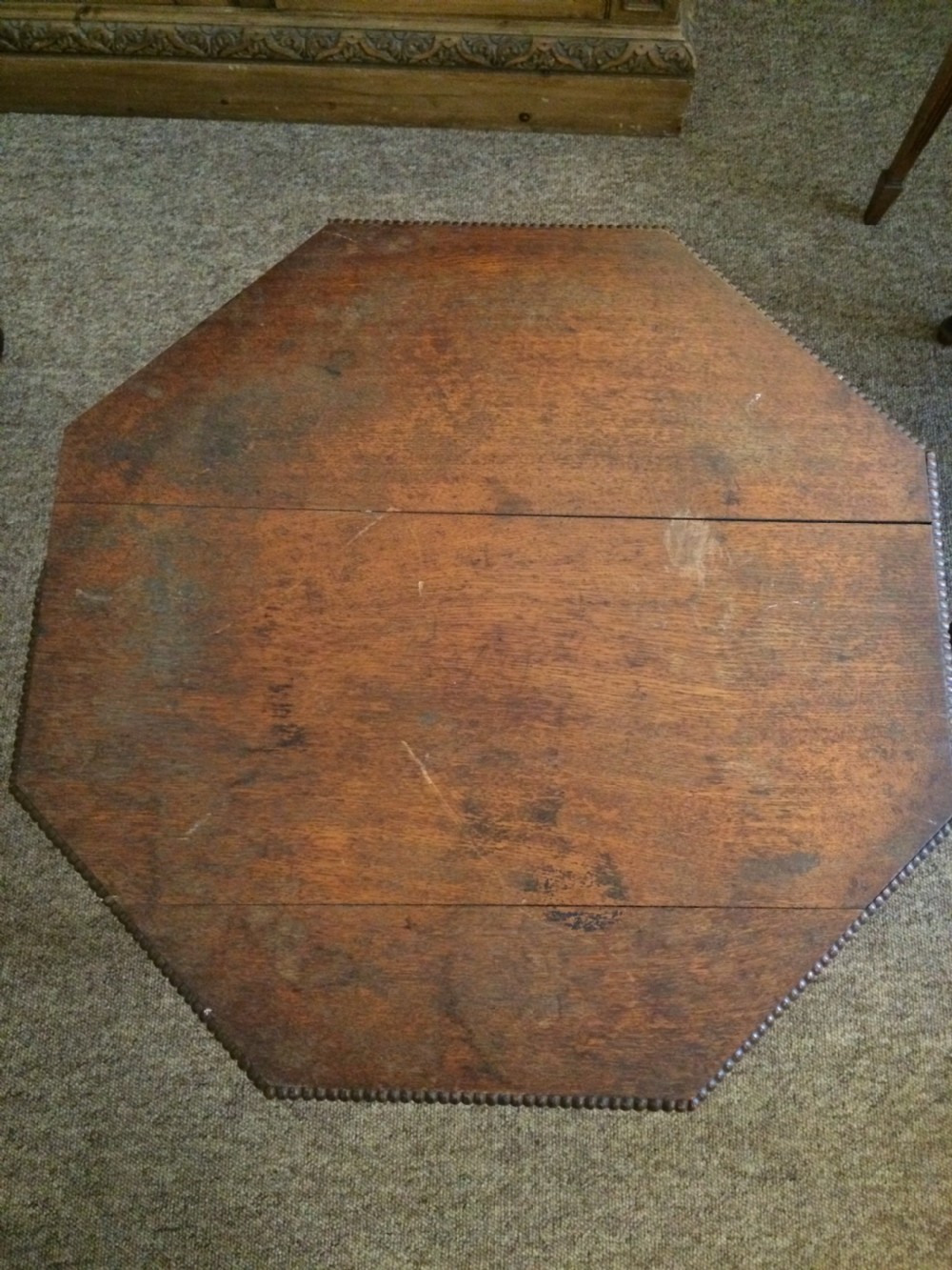 19th Oak octagonal top bobbin table View II
