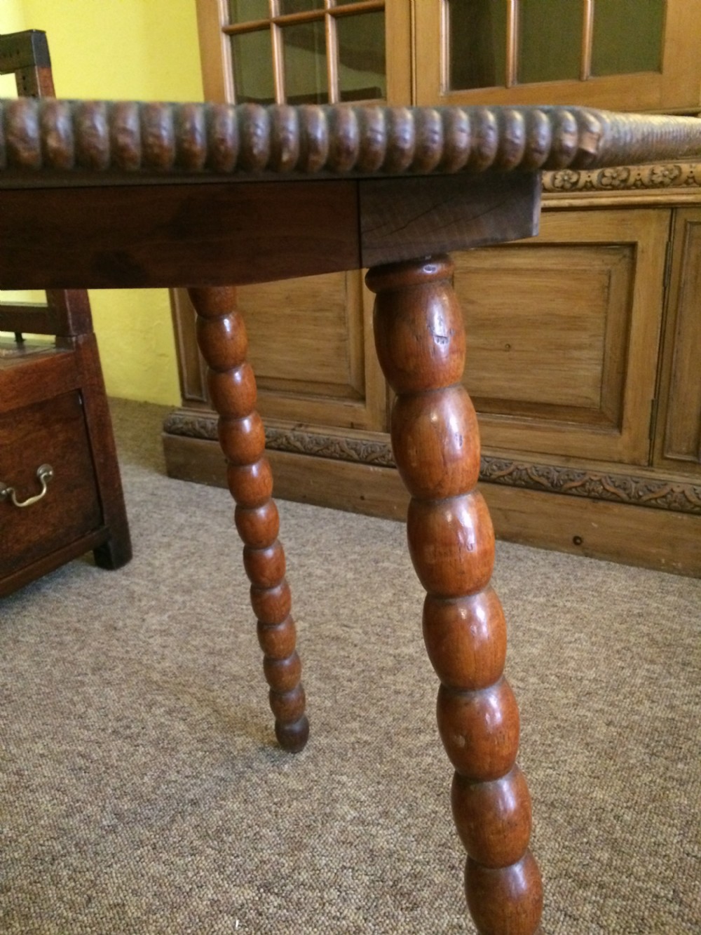 19th Oak octagonal top bobbin table View III