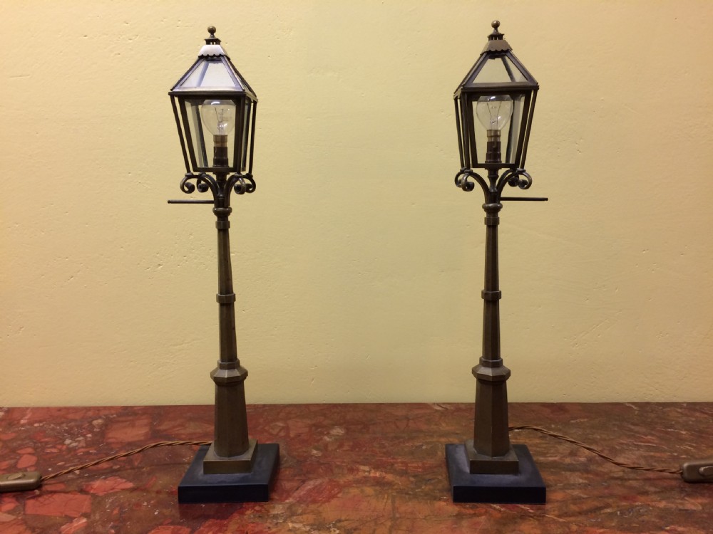 Pair of late 19th c miniature brass  street lamps