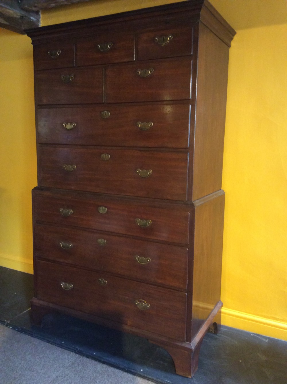 18th C Mahogany chest on chest.