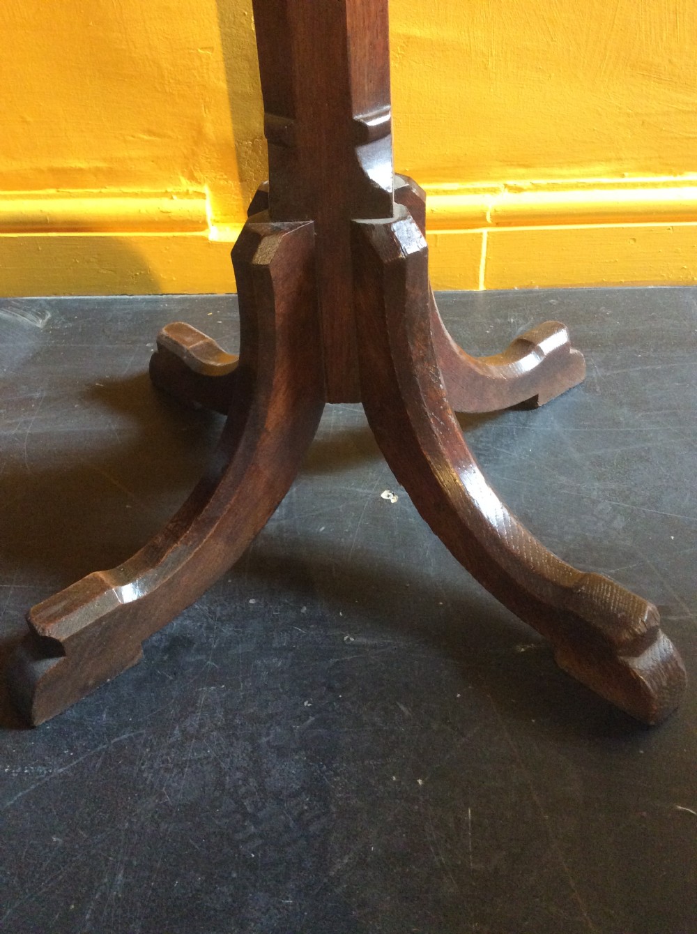 19th C Oak parquetry top reformed gothic table. View II